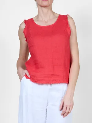 Red Raw Edge Sleeveless Tank