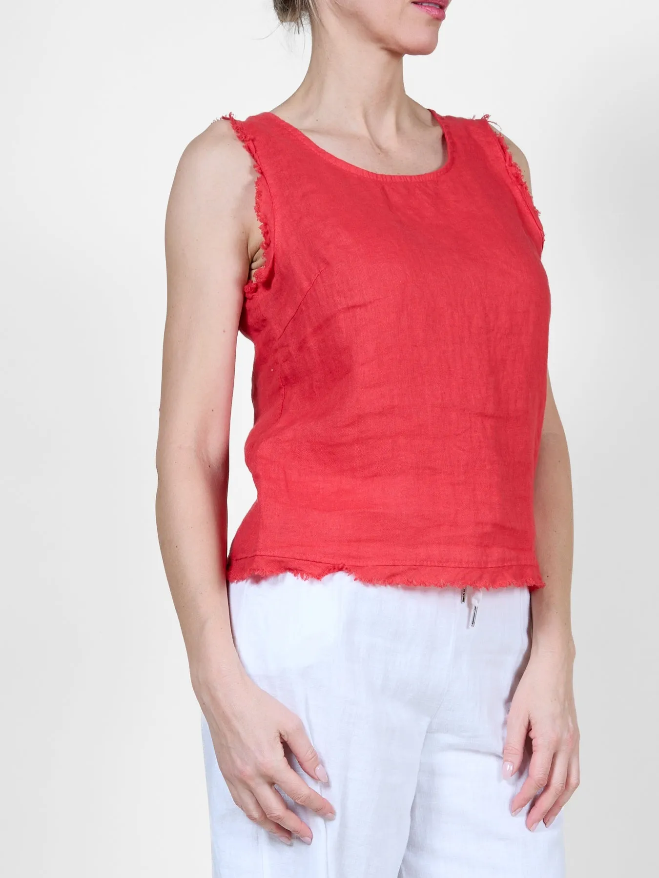 Red Raw Edge Sleeveless Tank