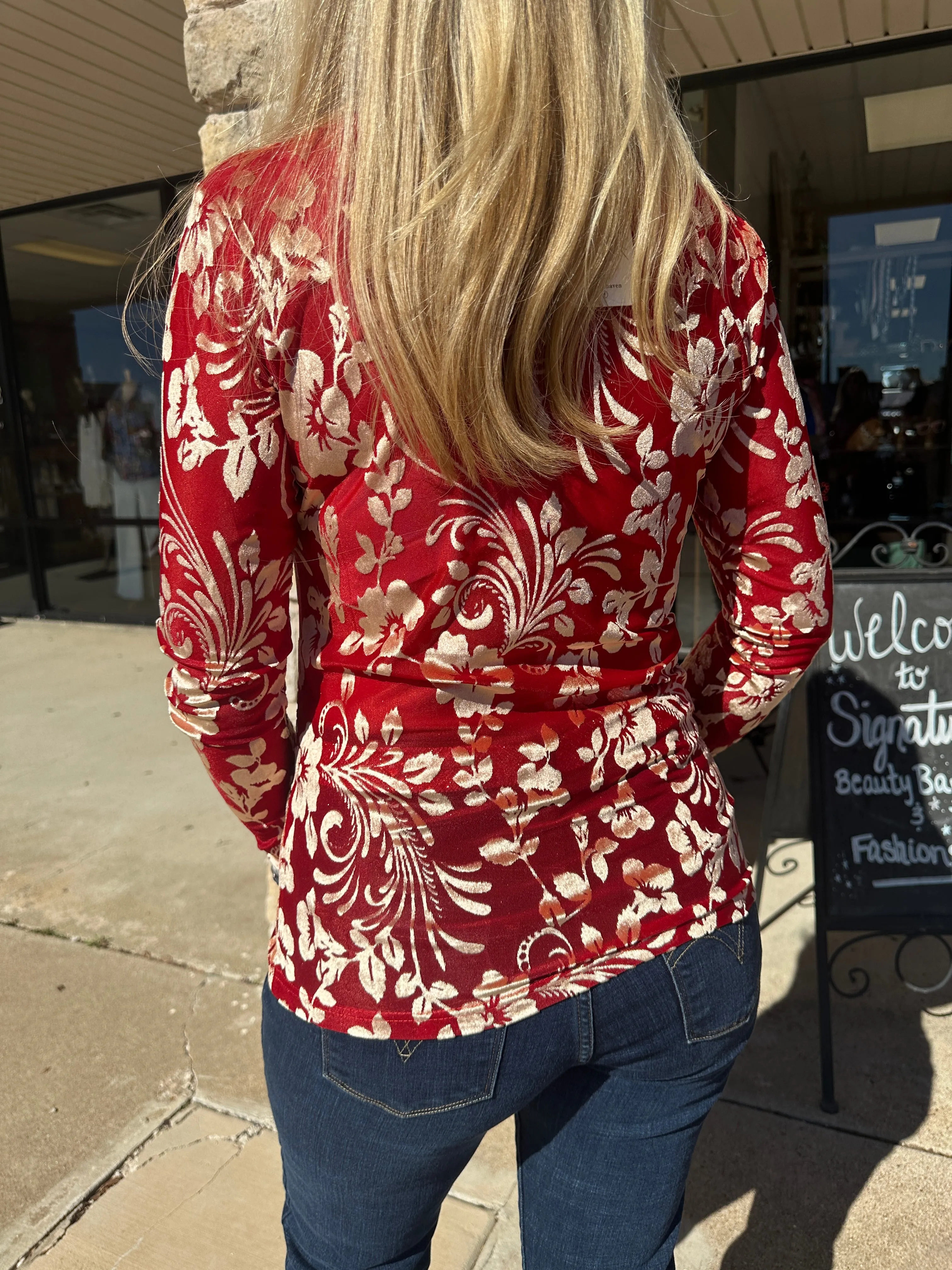 Red Sheer Floral Top