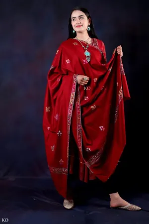 Red Sozni Embroidered Handwooven Pashmina shawl