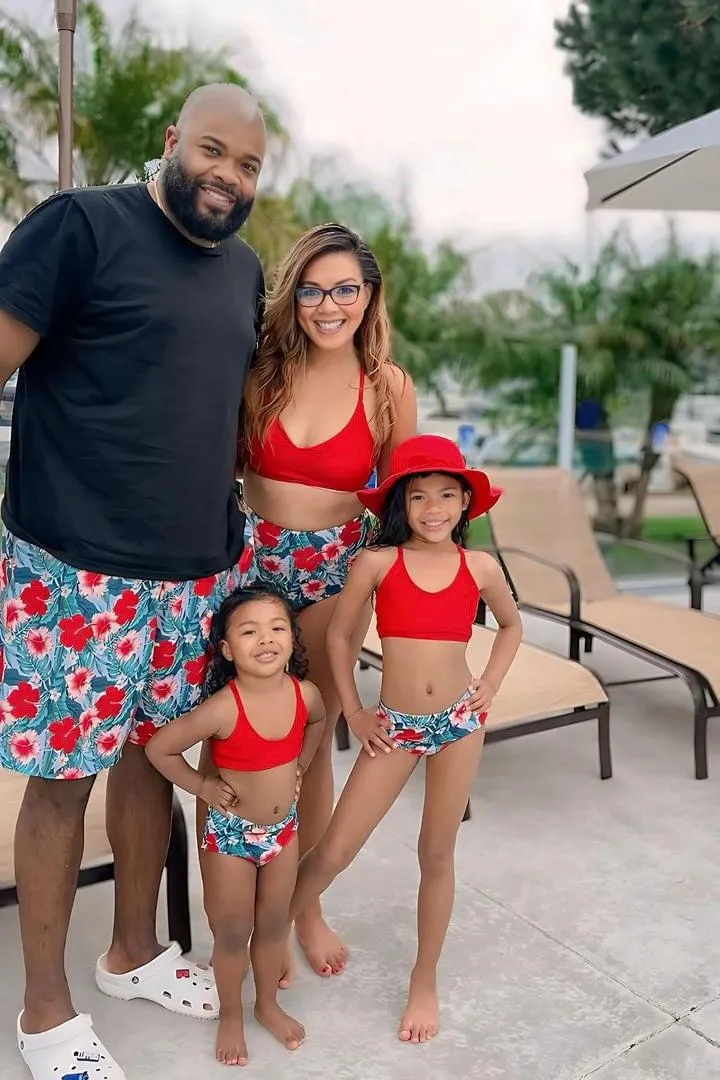 Red Tropical Family Swimsuits