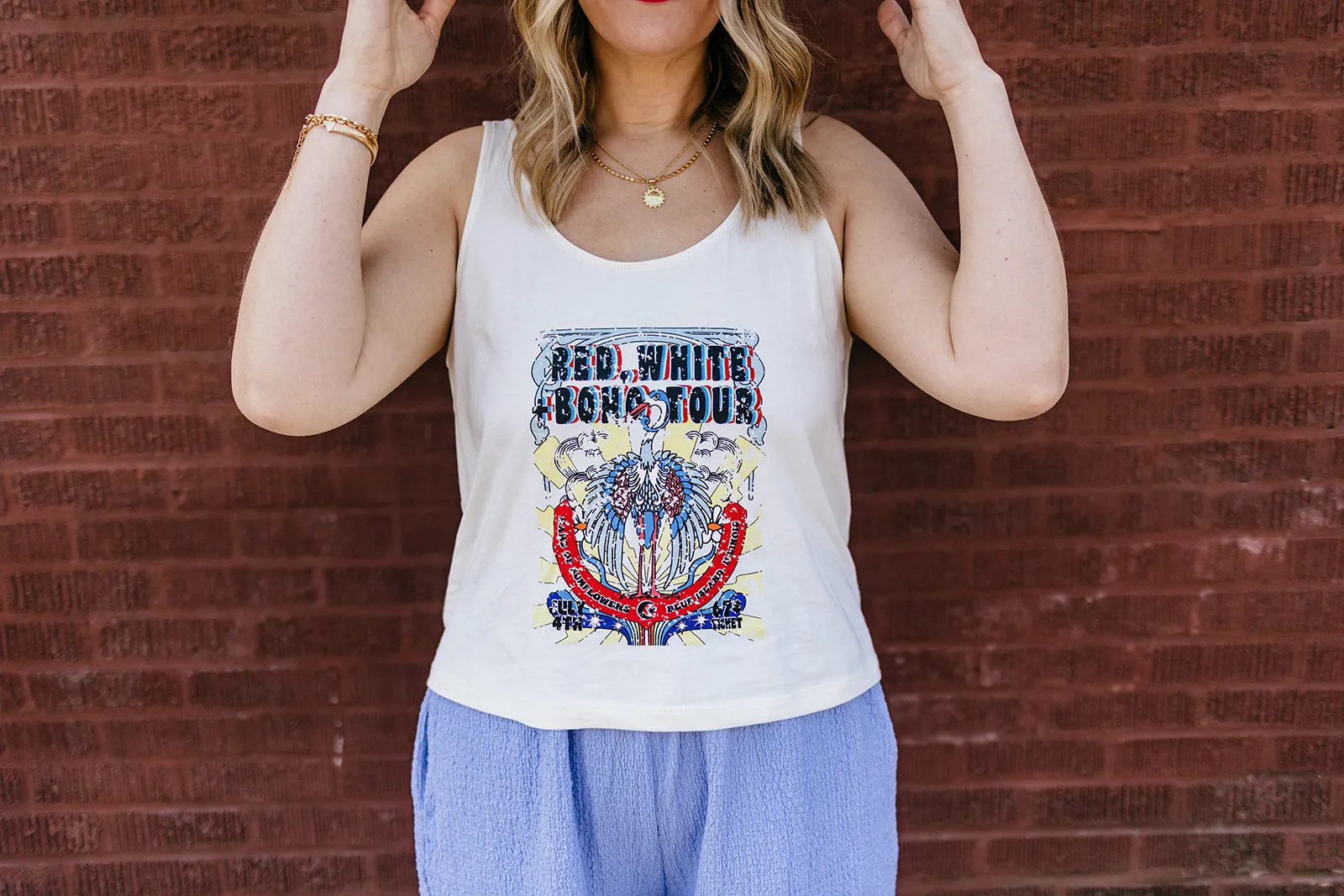 red, white and boho tank