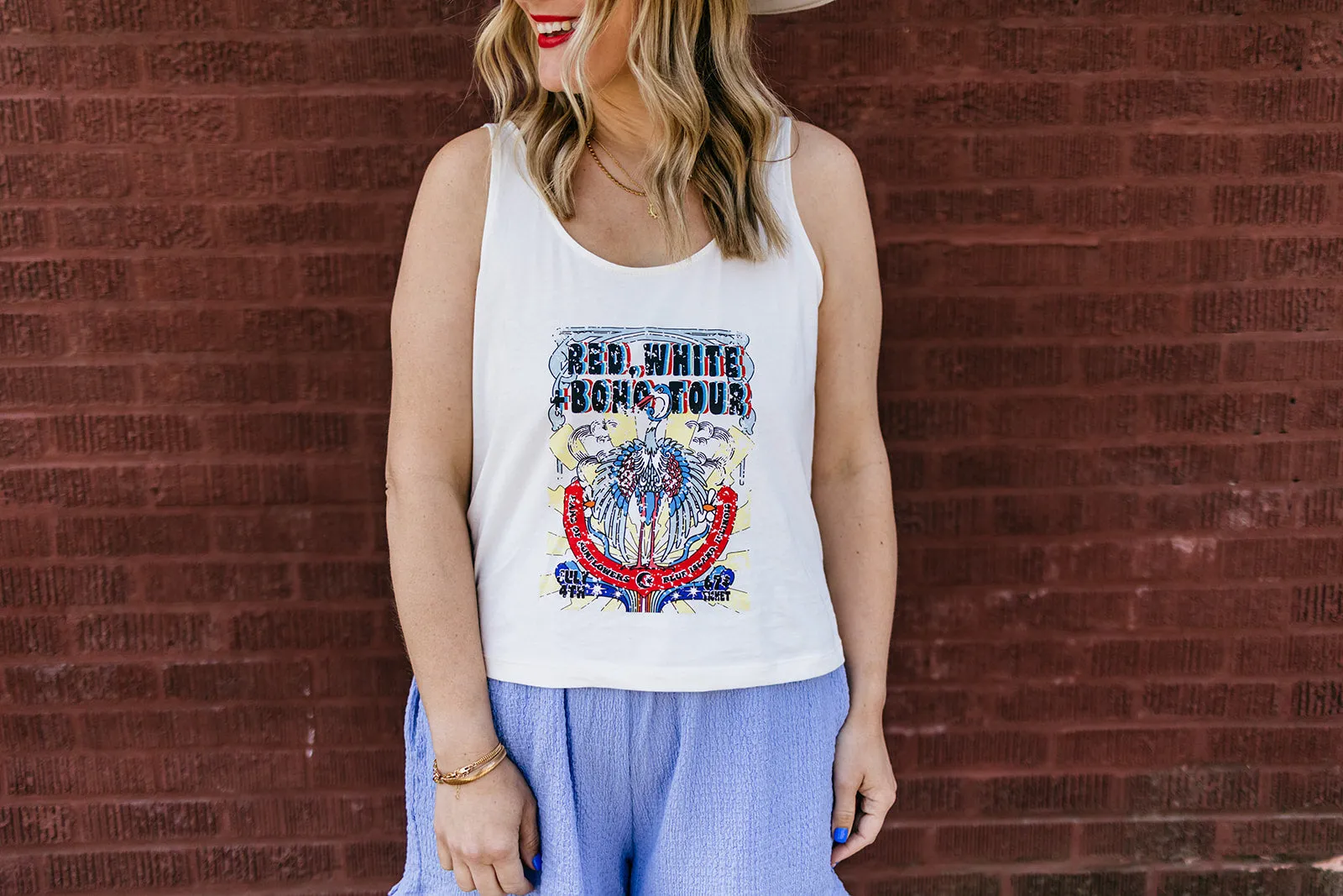 red, white and boho tank