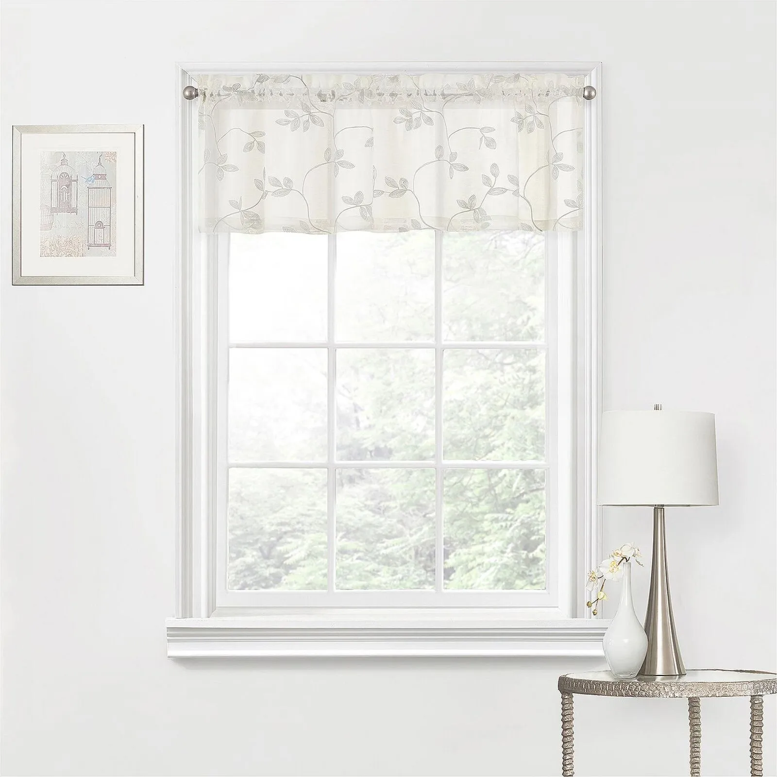 Regal Home  Embroidered Rod Pocket Tailored Valance Ivory Off White 50" x 15"