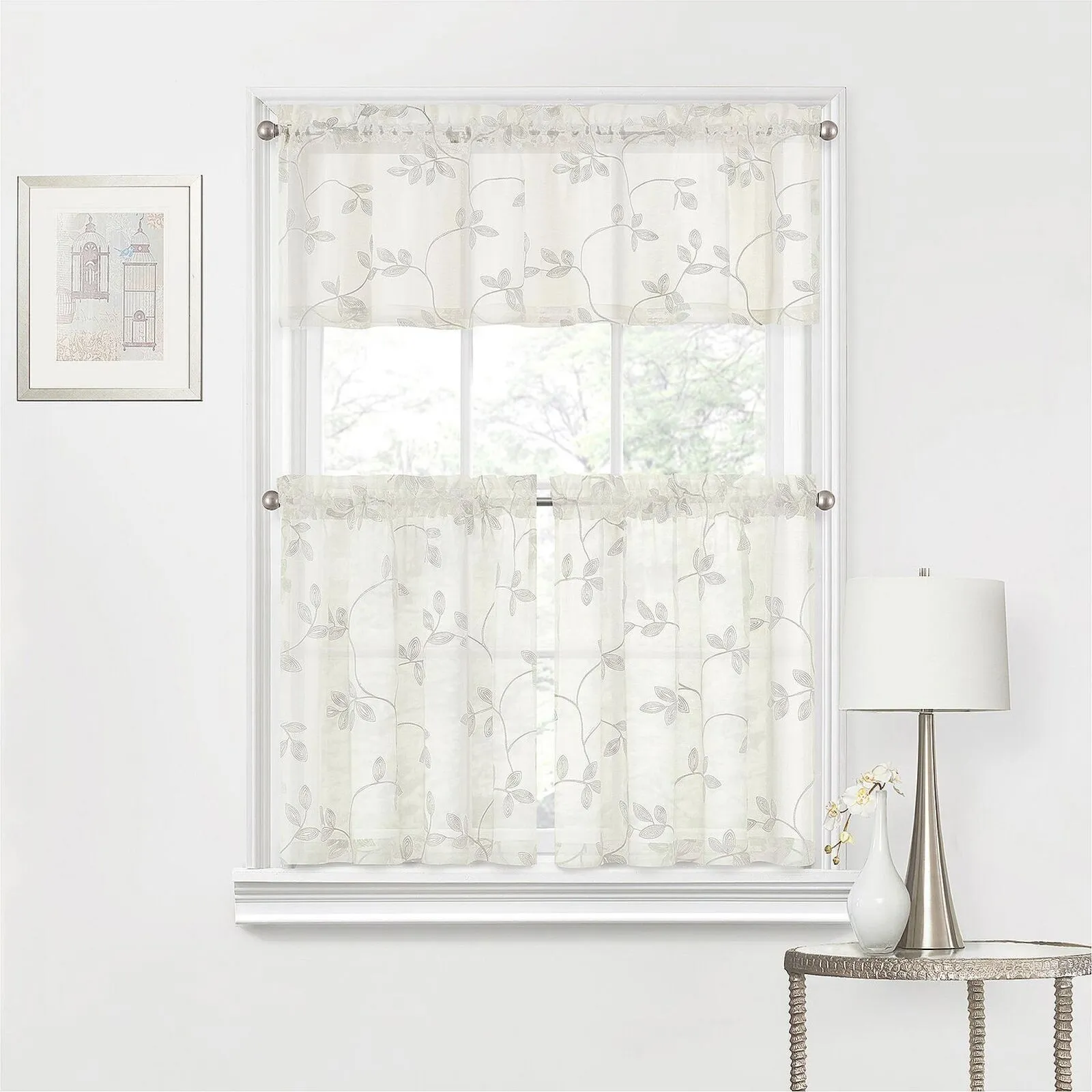 Regal Home  Embroidered Rod Pocket Tailored Valance Ivory Off White 50" x 15"