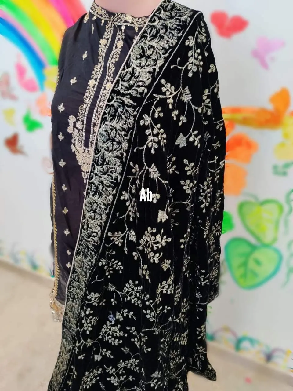 Restocked/Velvet Embroidered Shawl/D 15