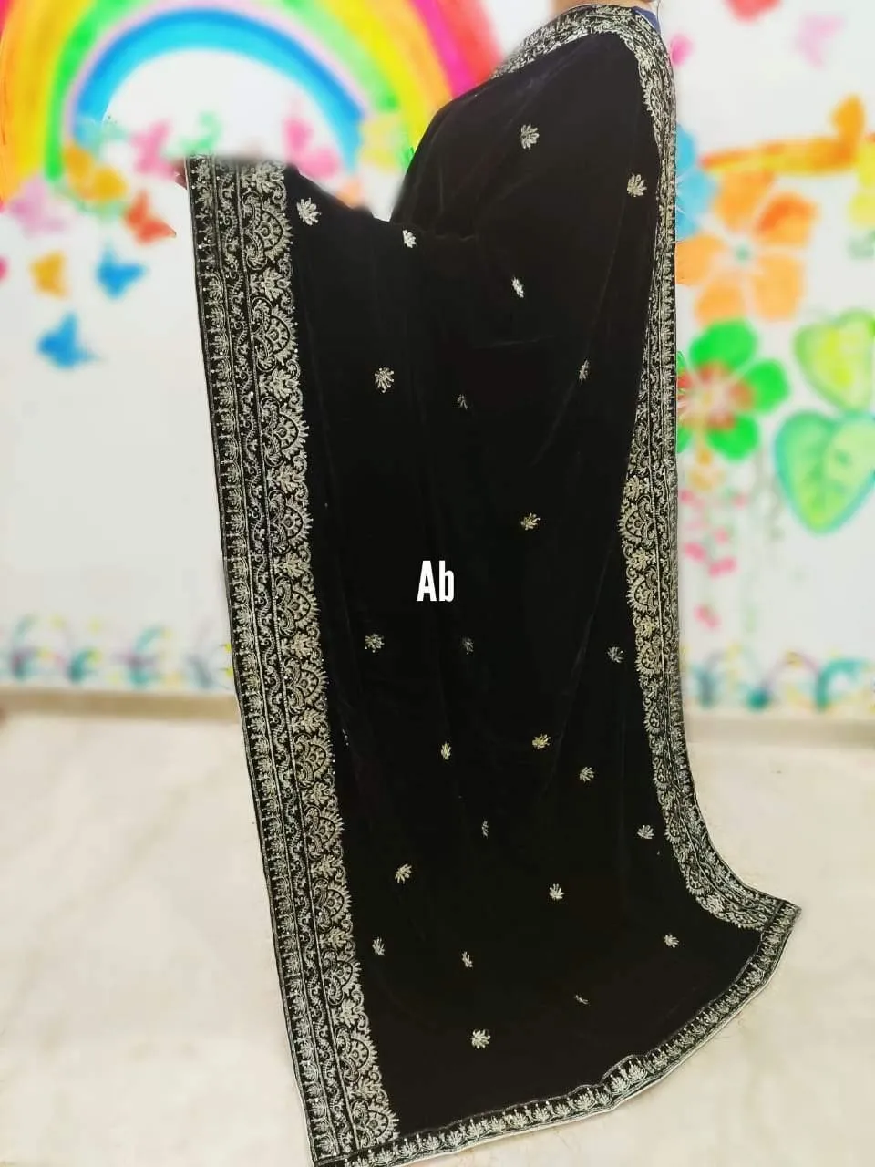 Restocked/Velvet Embroidered Shawl/D 3
