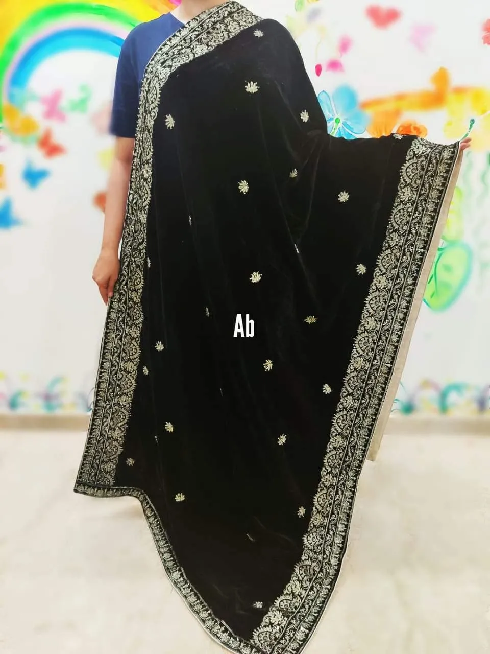 Restocked/Velvet Embroidered Shawl/D 3