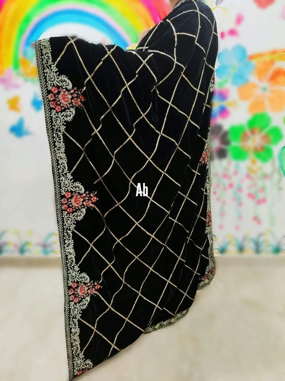 Restocked/Velvet Embroidered Shawl/D 6