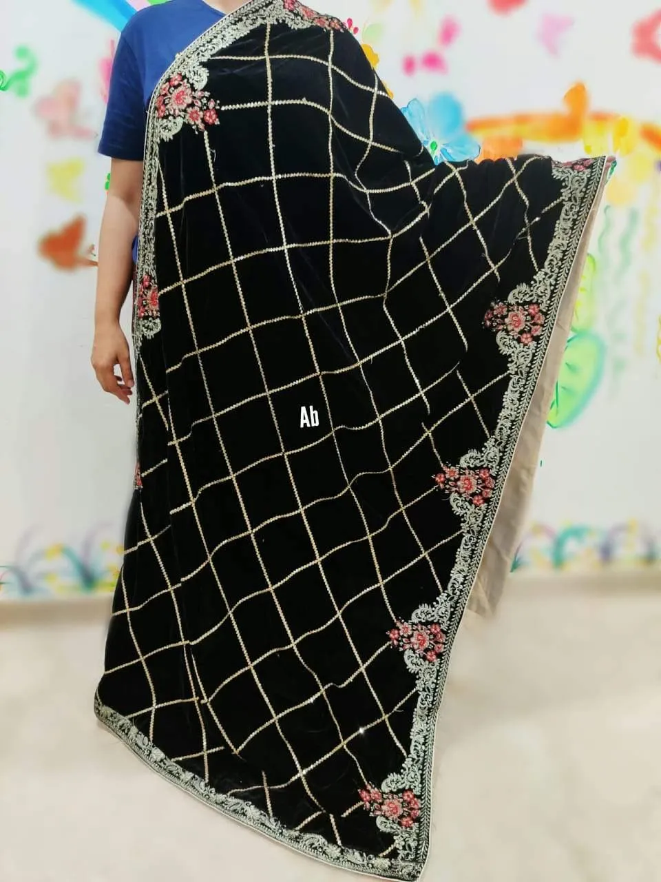 Restocked/Velvet Embroidered Shawl/D 6