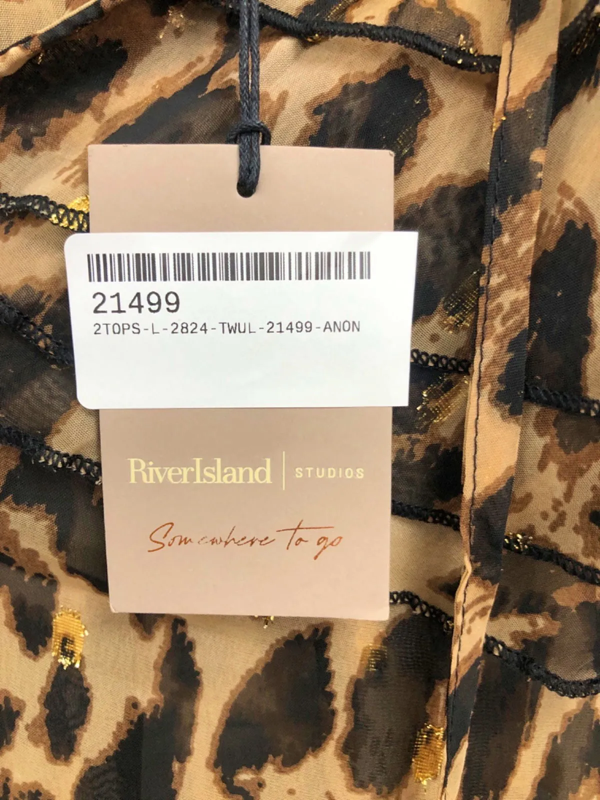 River Island Beige Leopard Print Sheer Ruffled Blouse UK 6