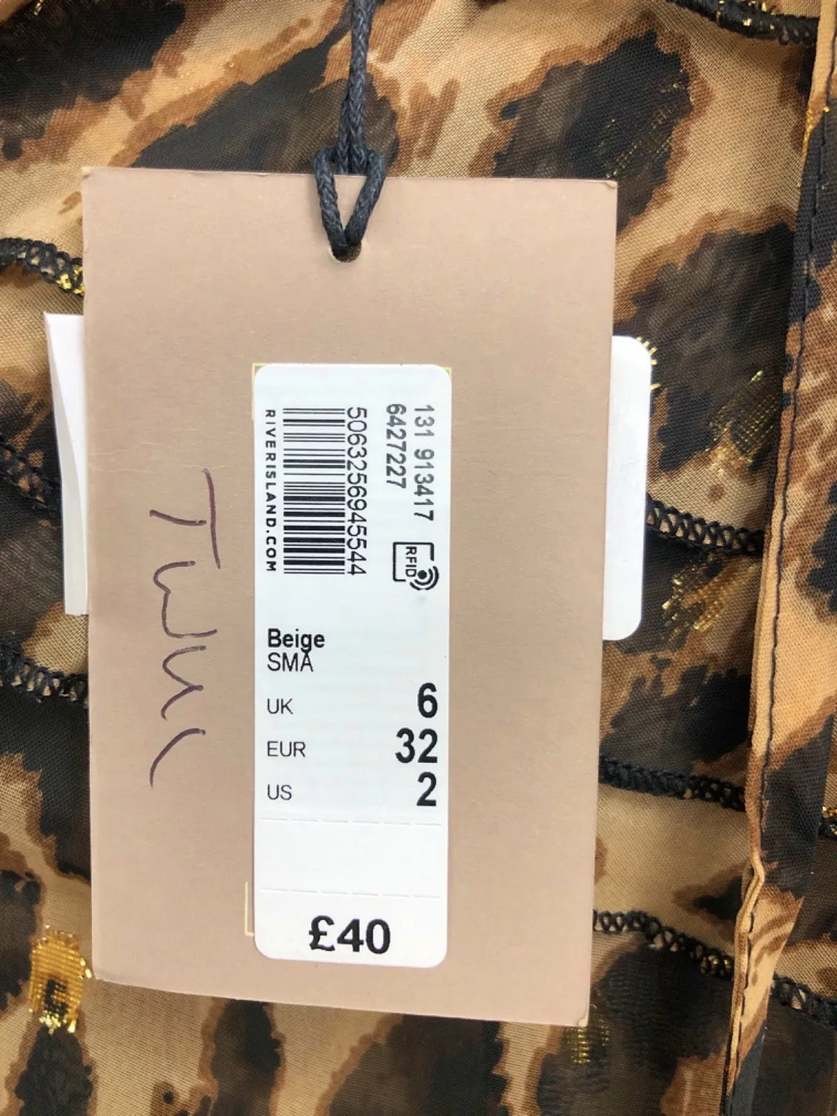 River Island Beige Leopard Print Sheer Ruffled Blouse UK 6