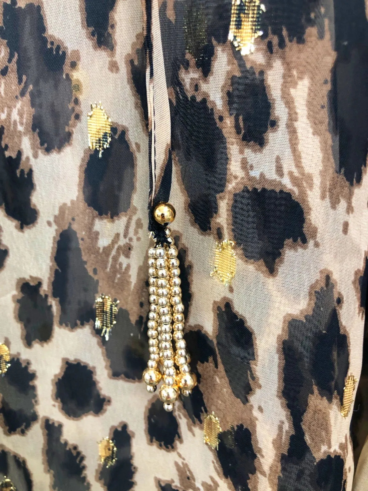 River Island Beige Leopard Print Sheer Ruffled Blouse UK 6