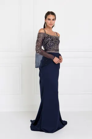 Rome Jersey Mock Two-Piece Mermaid Long Dress with Bell Sleeves
