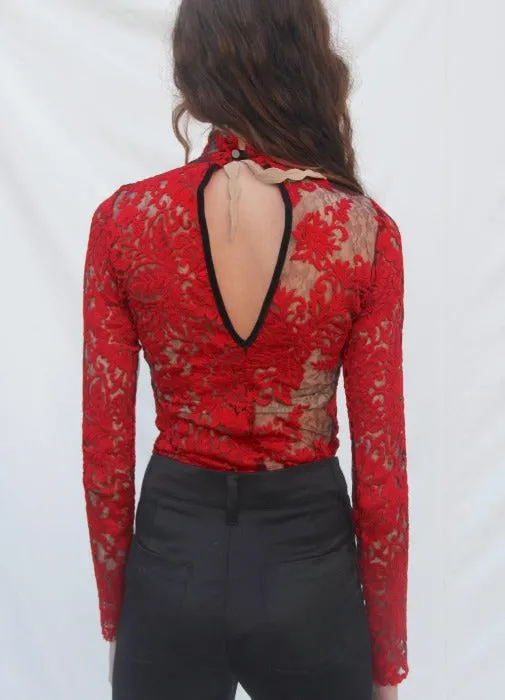 ROSALYN Red Embroidered Top