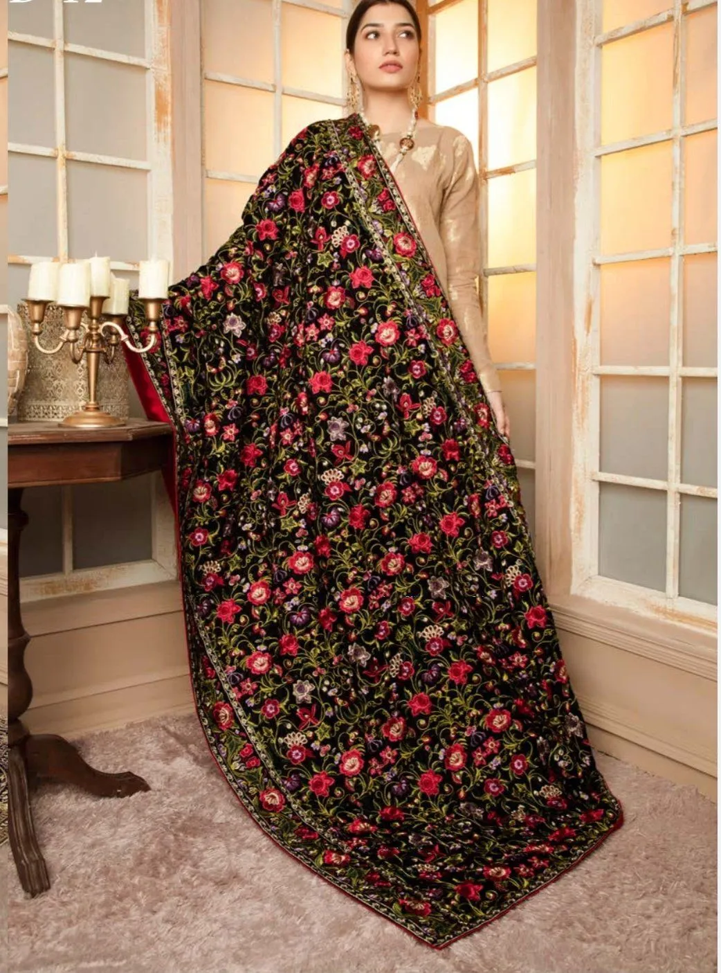Rosato/Luxury Embroidered Velvet Shawl by Adans Libaas