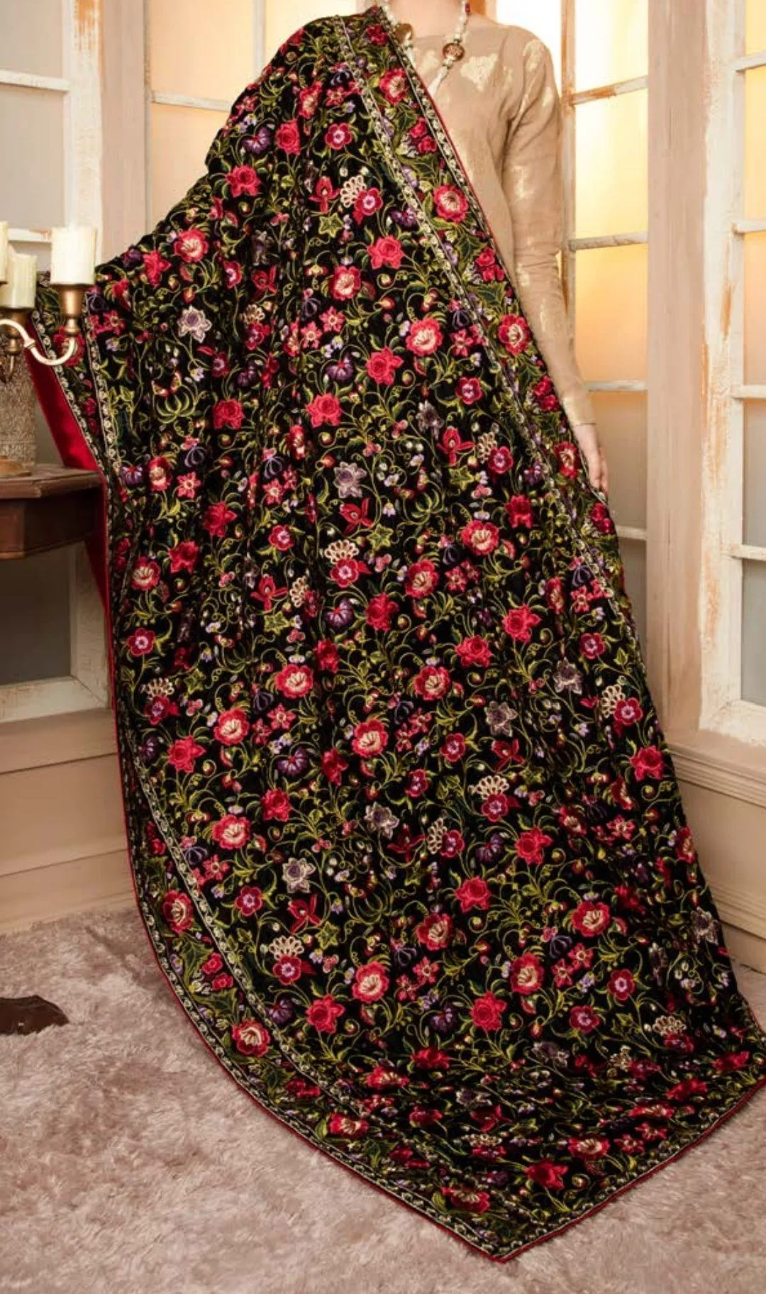 Rosato/Luxury Embroidered Velvet Shawl by Adans Libaas