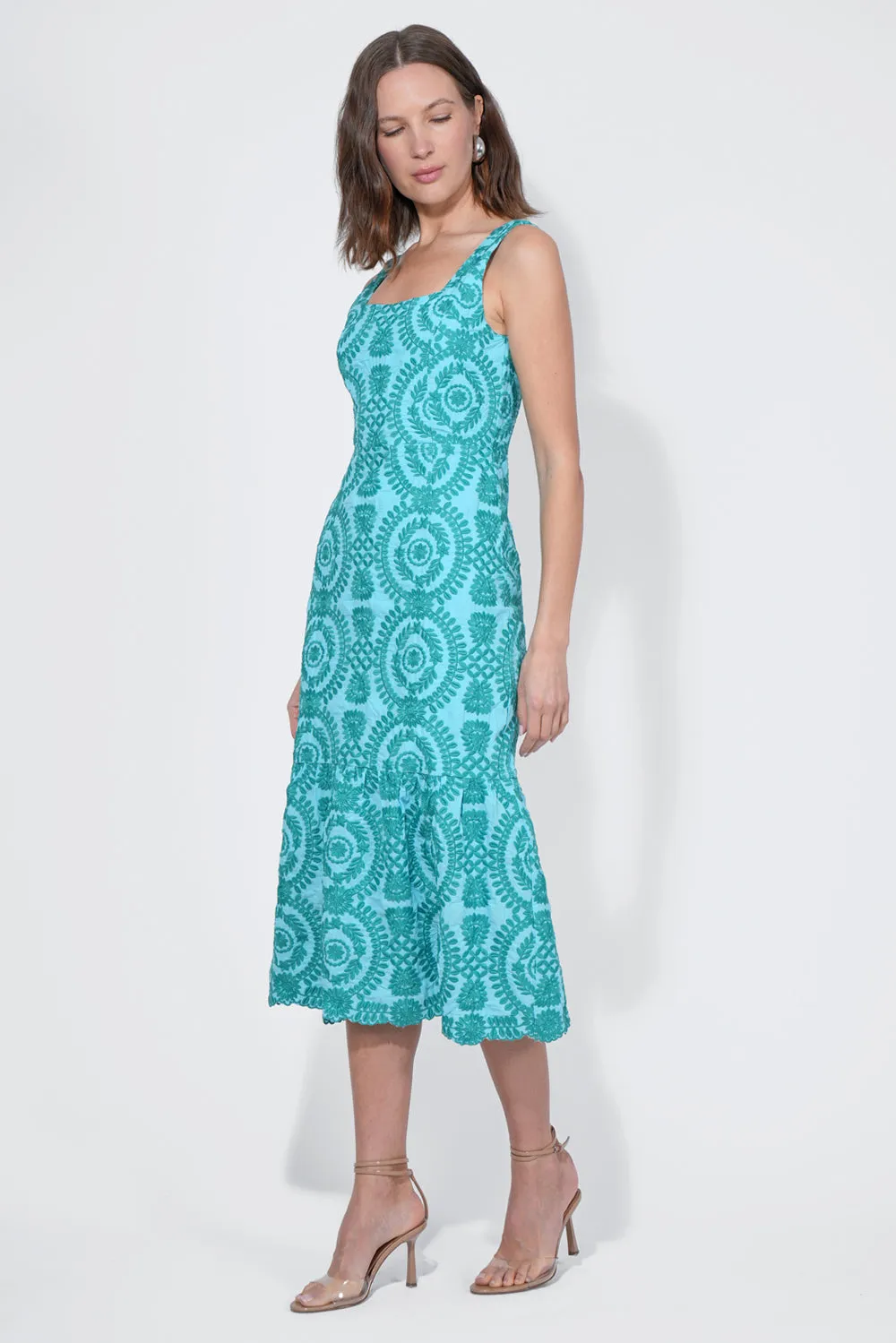 Rose Cotton Eyelet Embroidered Midi Dress