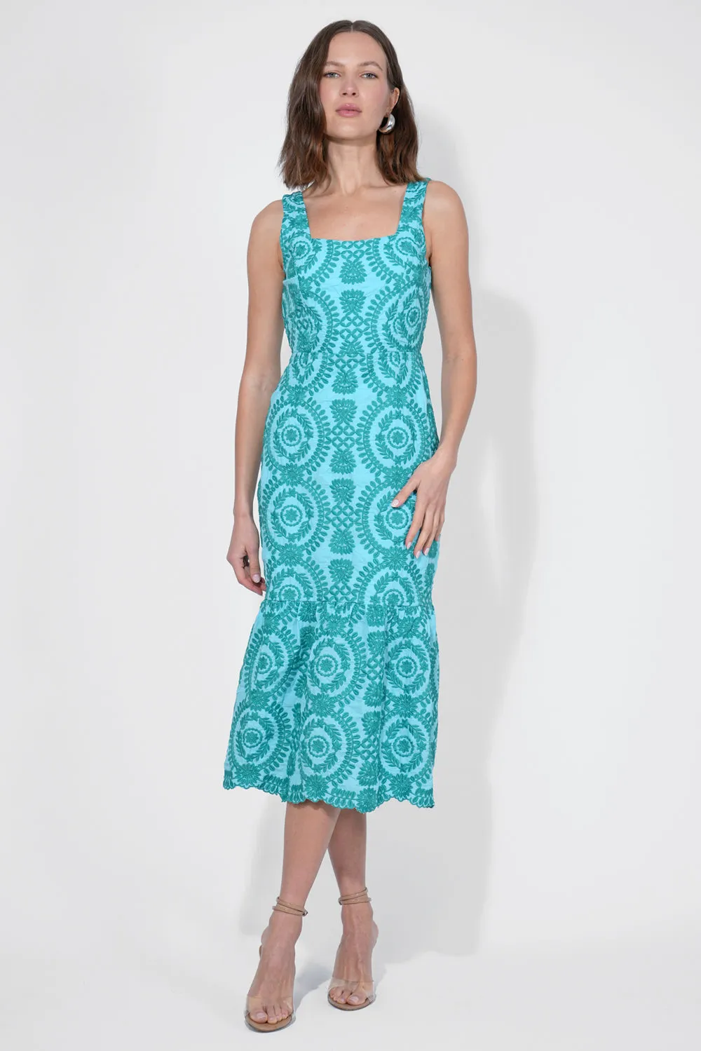 Rose Cotton Eyelet Embroidered Midi Dress