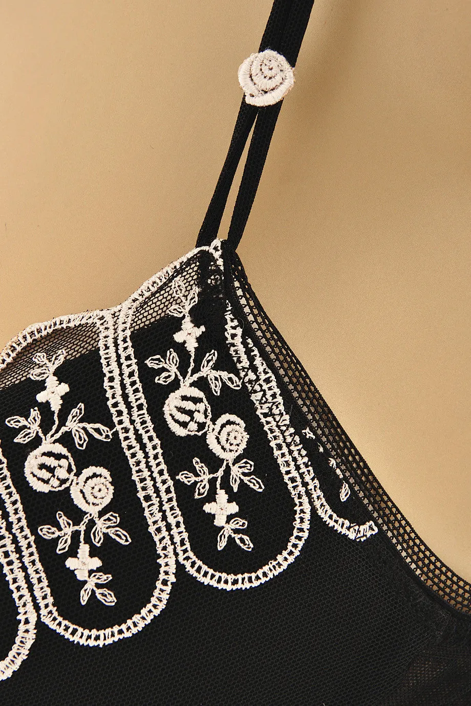 ROSE Embroidered Black Bra
