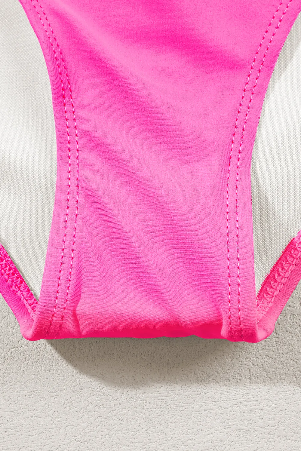 Rose Striped Patchwork Spaghetti Strap High Waist Bikini Swimsuit