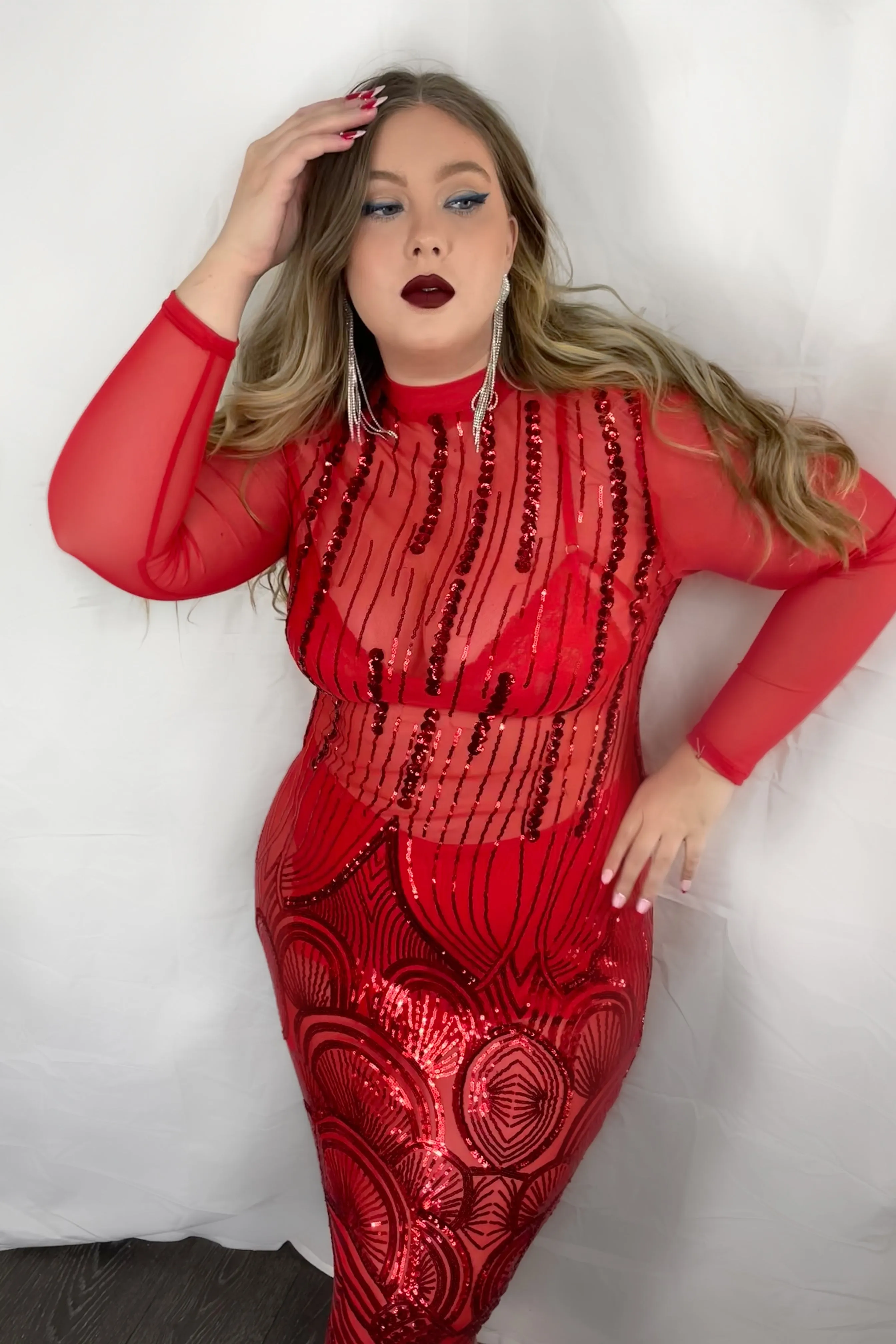 Ruby Sequins Long Sleeve Dress