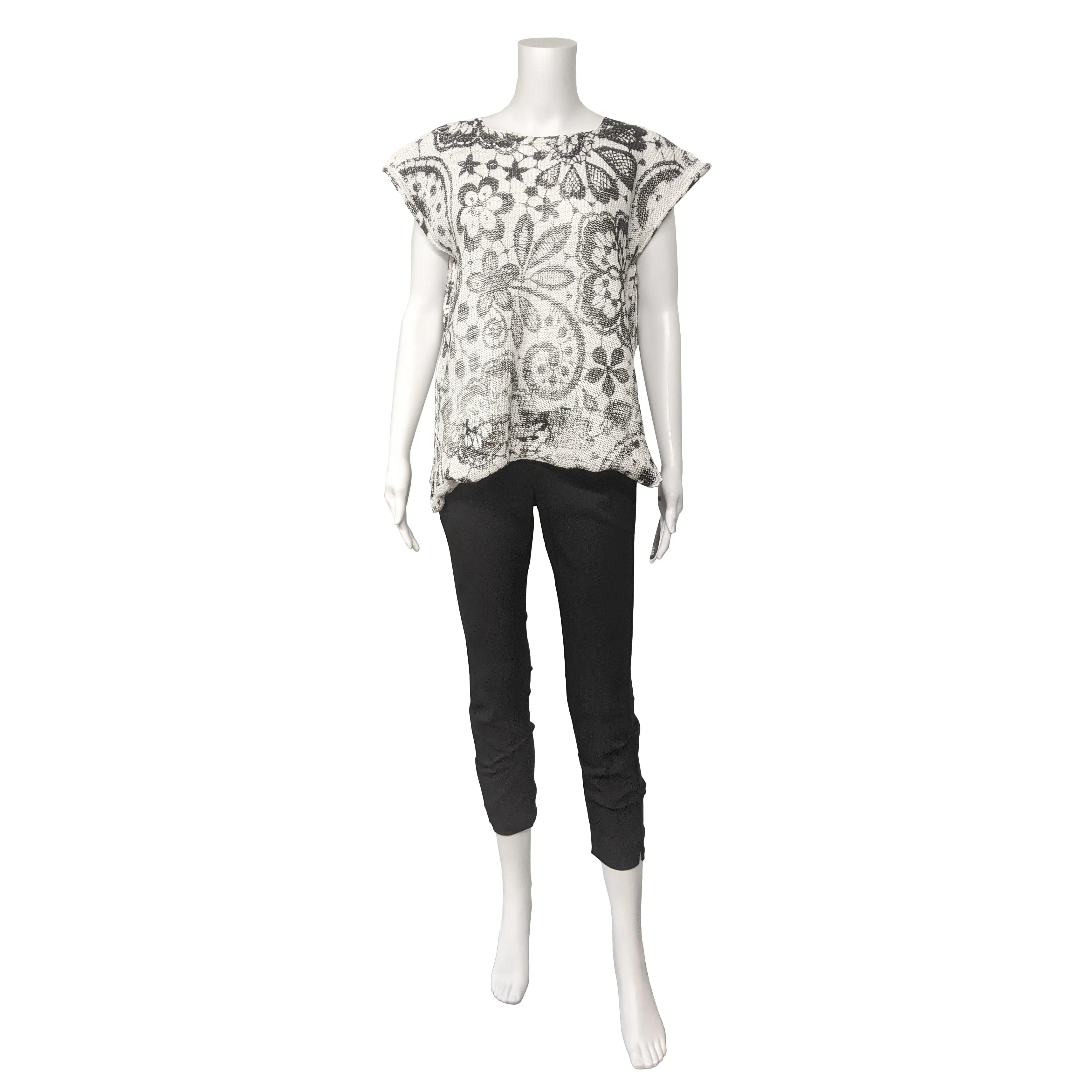 SALE! Atmo Sleeveless Pullover in White Black Lace by Paper Temples