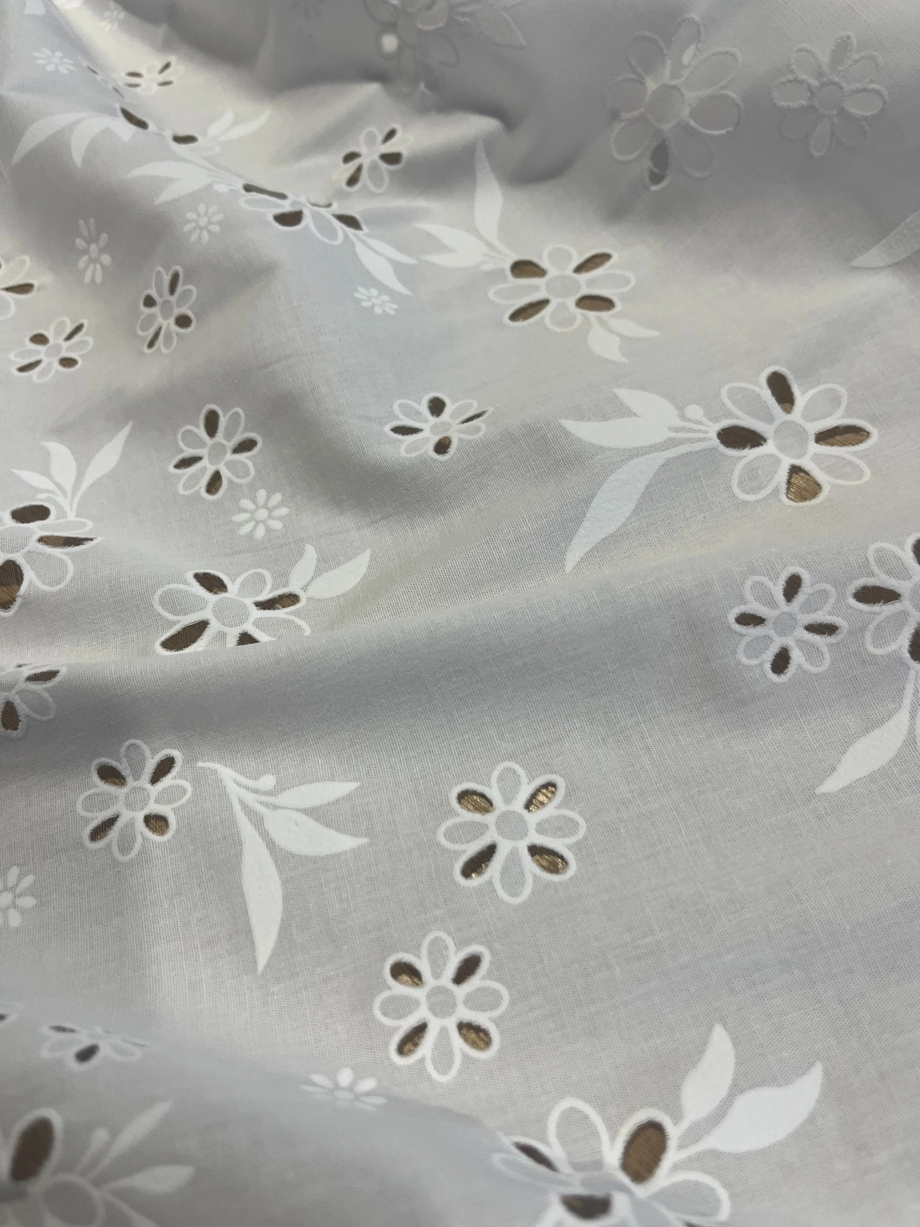 Sangallo cotton stretch lasercut puff print design 1 white