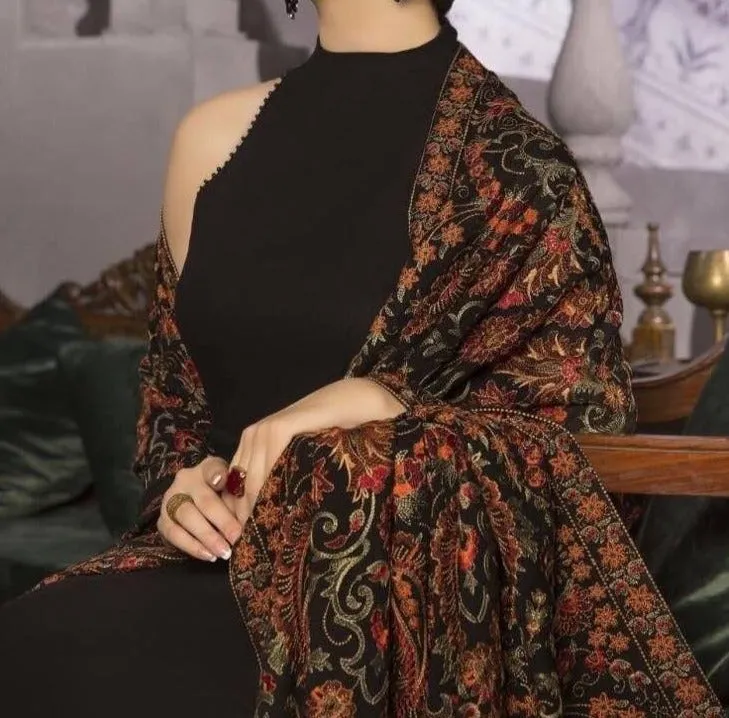Sarinnah D13 Black - Formal heavy Embroidered Karandi Shawl