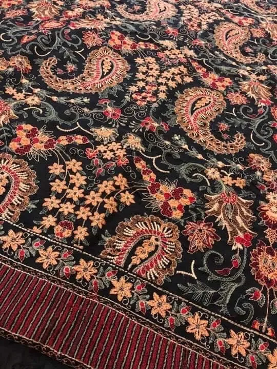 Sarinnah D13 Black - Formal heavy Embroidered Karandi Shawl