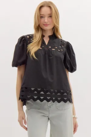 Scalloped Inset Bubble Top {Black}