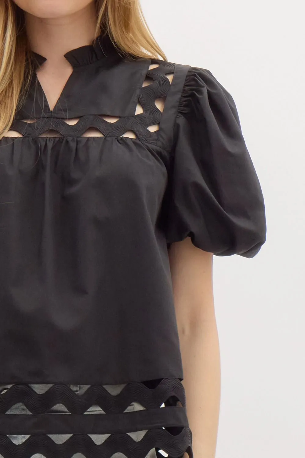 Scalloped Inset Bubble Top {Black}