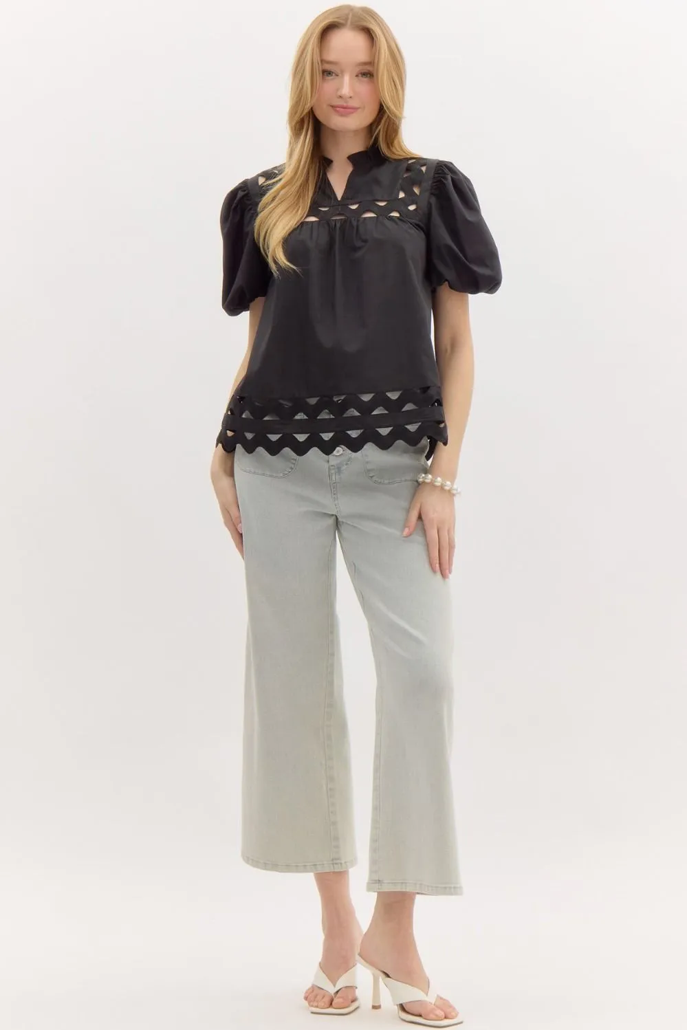Scalloped Inset Bubble Top {Black}