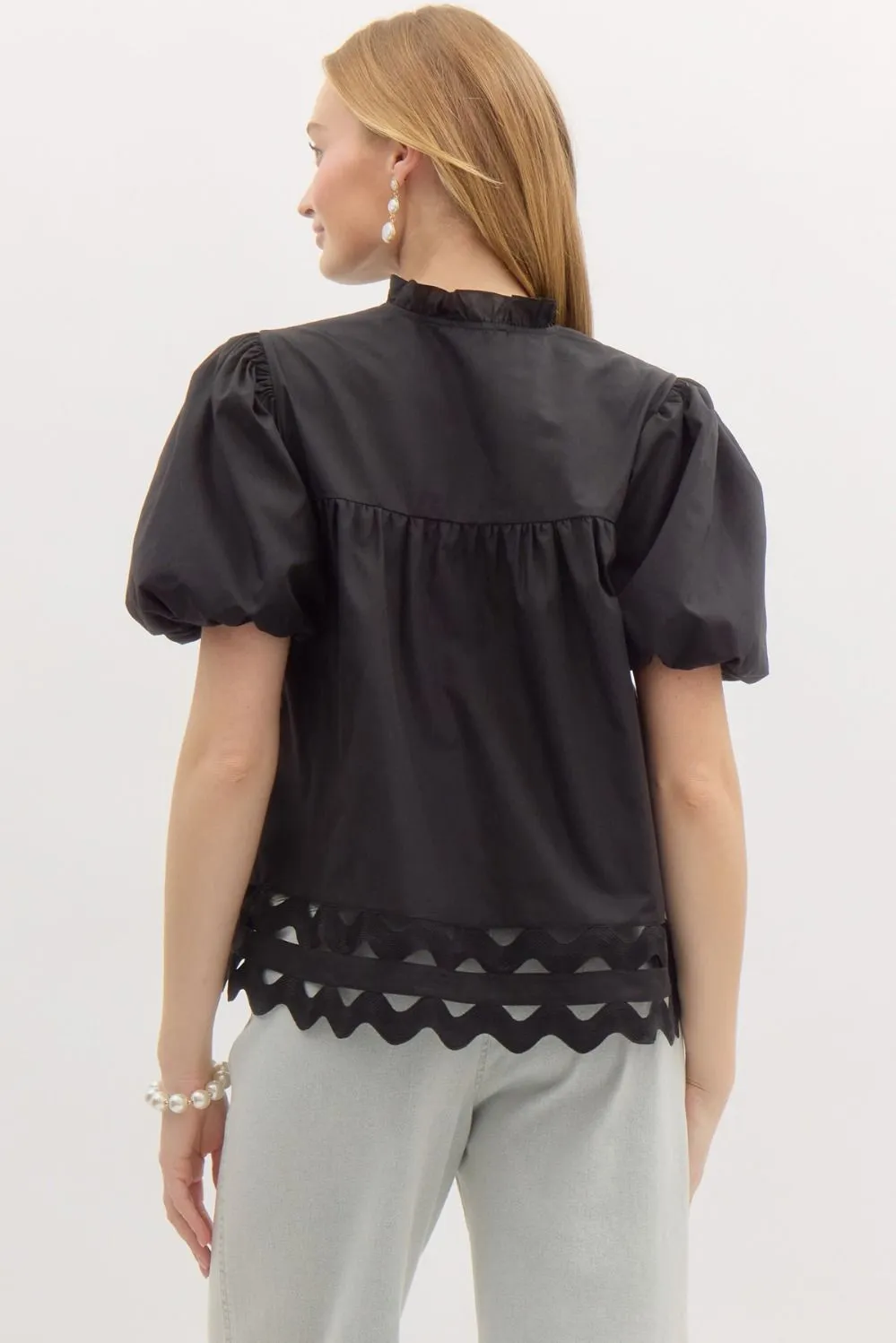 Scalloped Inset Bubble Top {Black}