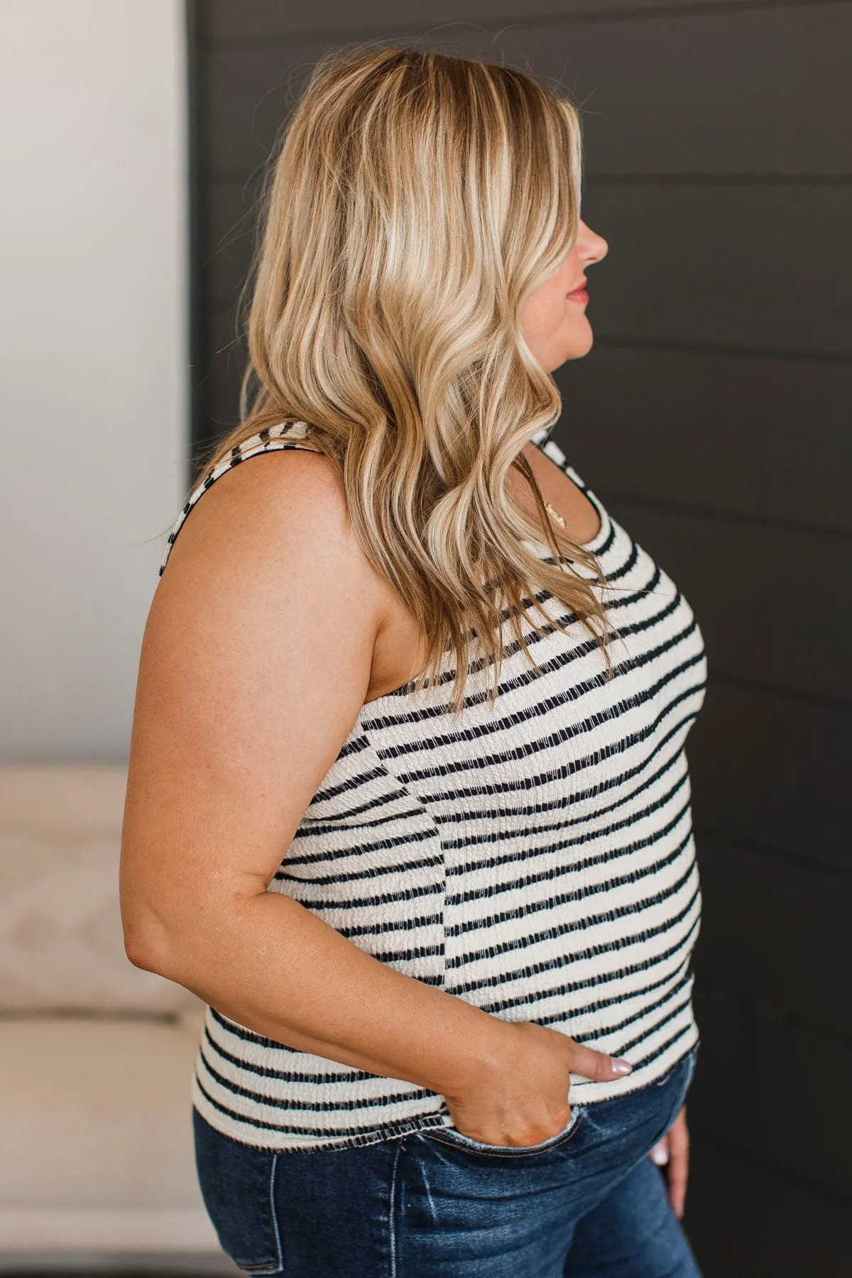 See It In You Striped Tank Top- Ivory & Black
