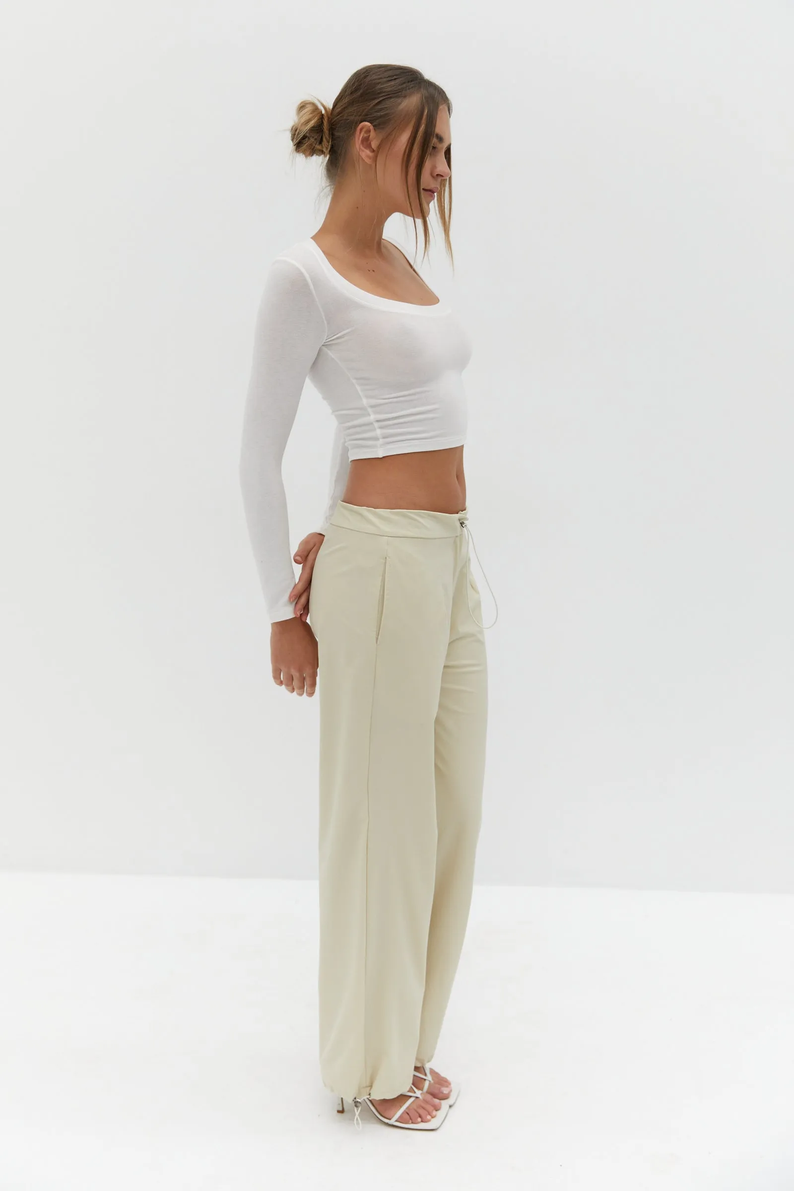 Semi Sheer Long Sleeve Crop Top - White