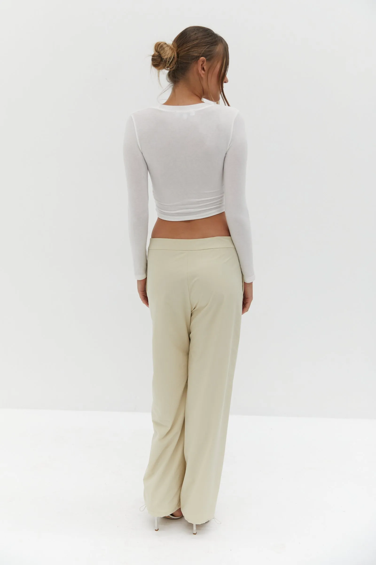 Semi Sheer Long Sleeve Crop Top - White