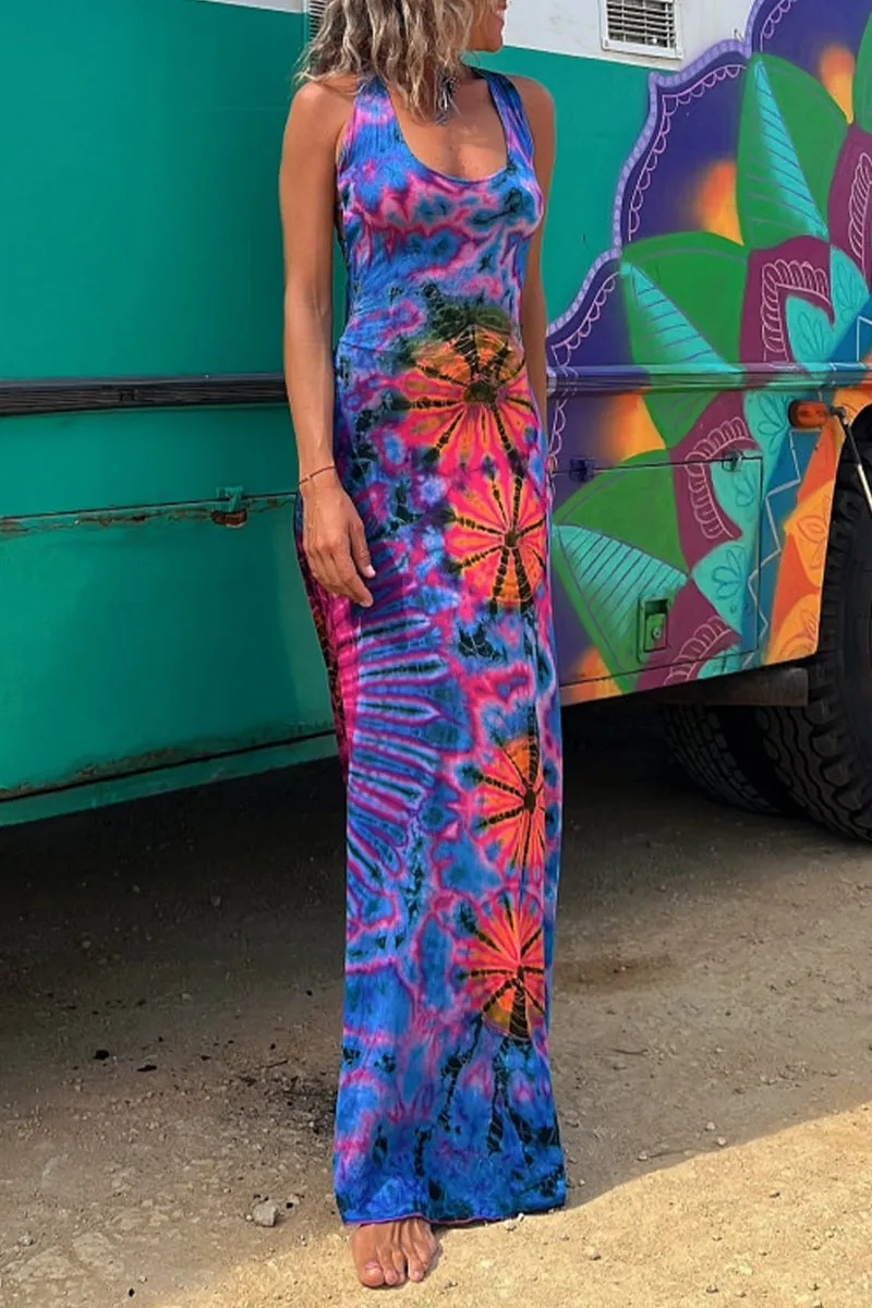 Sexy College Print Backless U Neck Sleeveless Dresses(4 Colors)