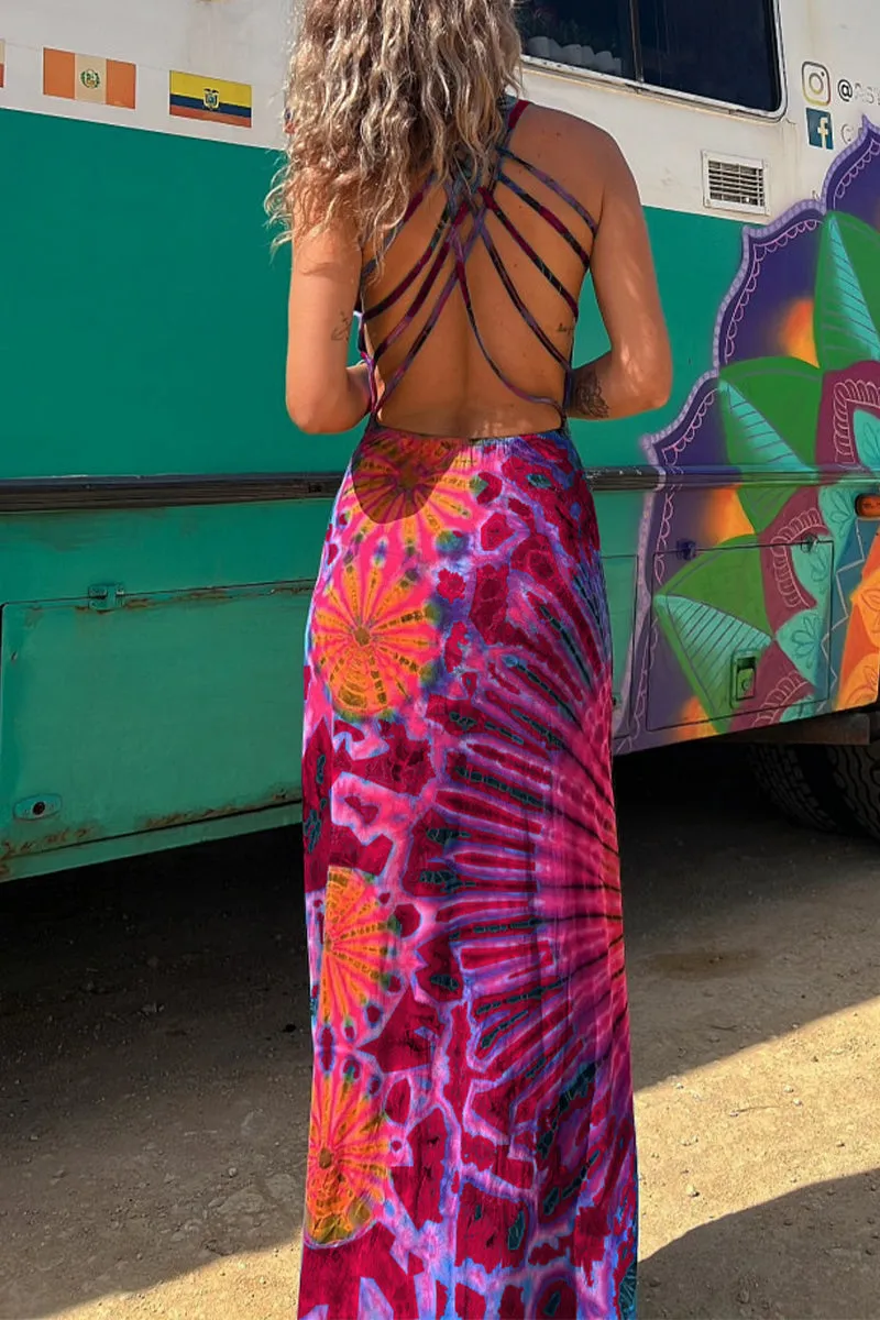 Sexy College Print Backless U Neck Sleeveless Dresses(4 Colors)