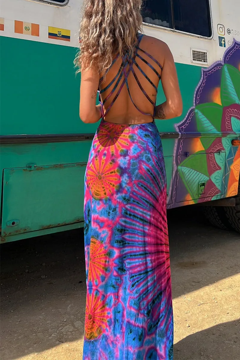 Sexy College Print Backless U Neck Sleeveless Dresses(4 Colors)