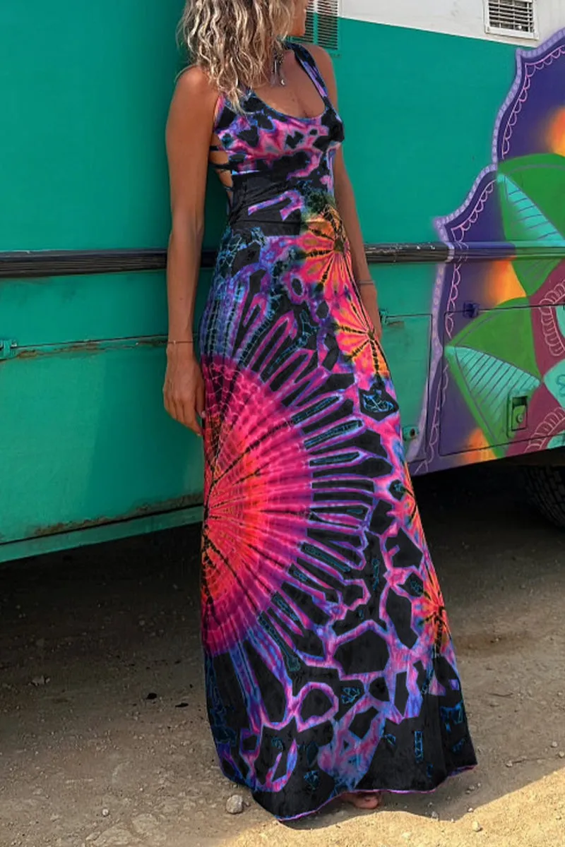 Sexy College Print Backless U Neck Sleeveless Dresses(4 Colors)