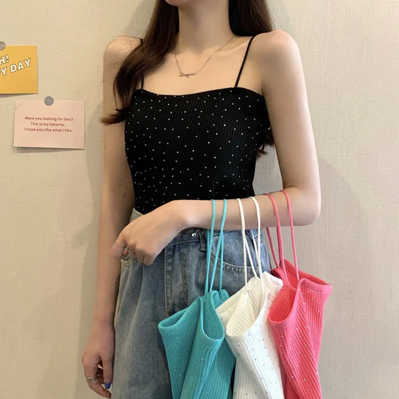Sexy Little Beading Camisole Crop Tops
