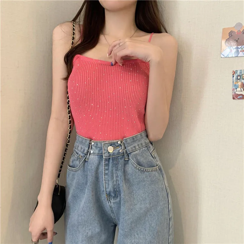 Sexy Little Beading Camisole Crop Tops