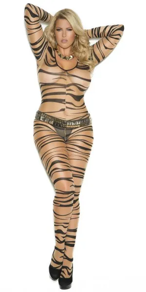 Sexy Plus Size Sheer Zebra Long Sleeve Bodystocking