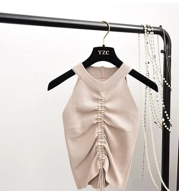 Sexy Women Drawstring Ruched Crop Top Summer Stretch Sleeveless Camisole