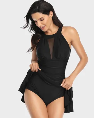 SheCurve? Swimdress V Neck Mesh Swimsuits