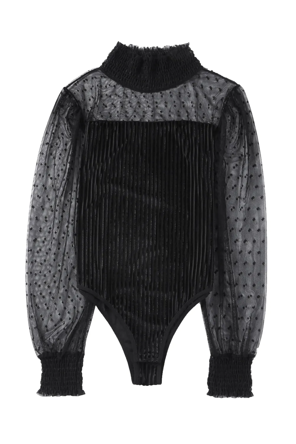 Sheer Dotty Long Sleeve Ribbed Velvet Bodysuit