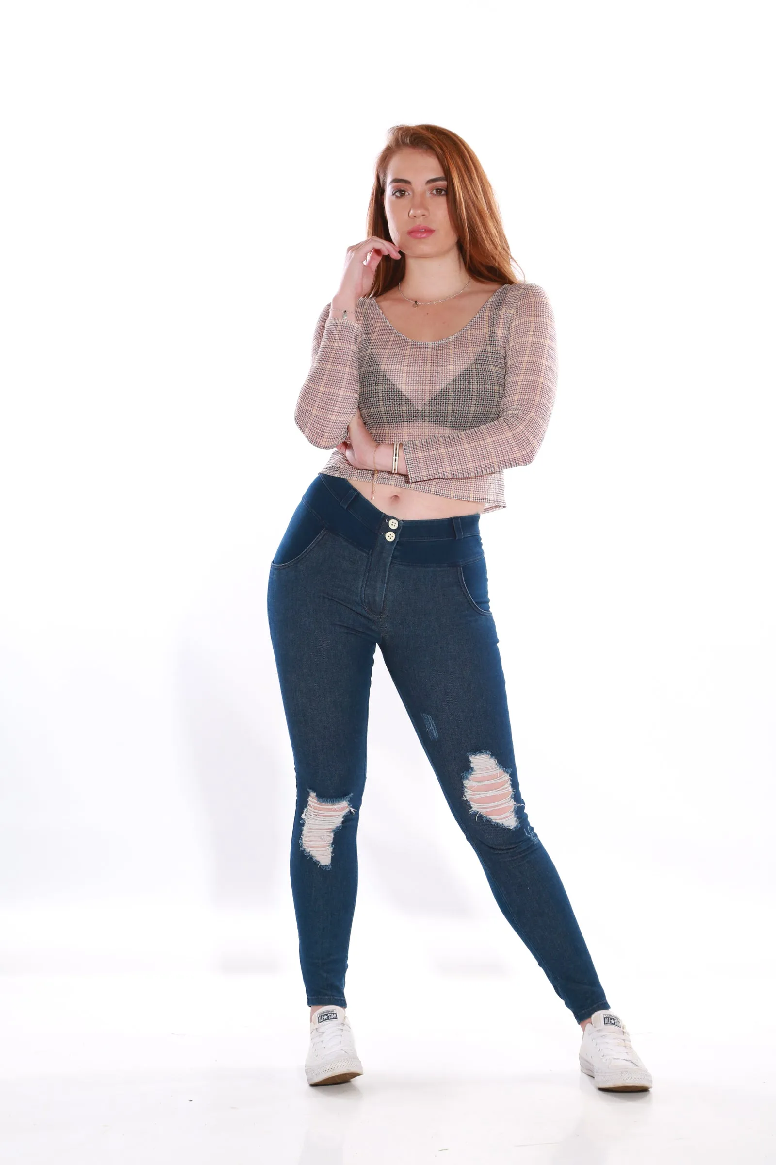 Sheer Mesh top Long Sleeve - Checked