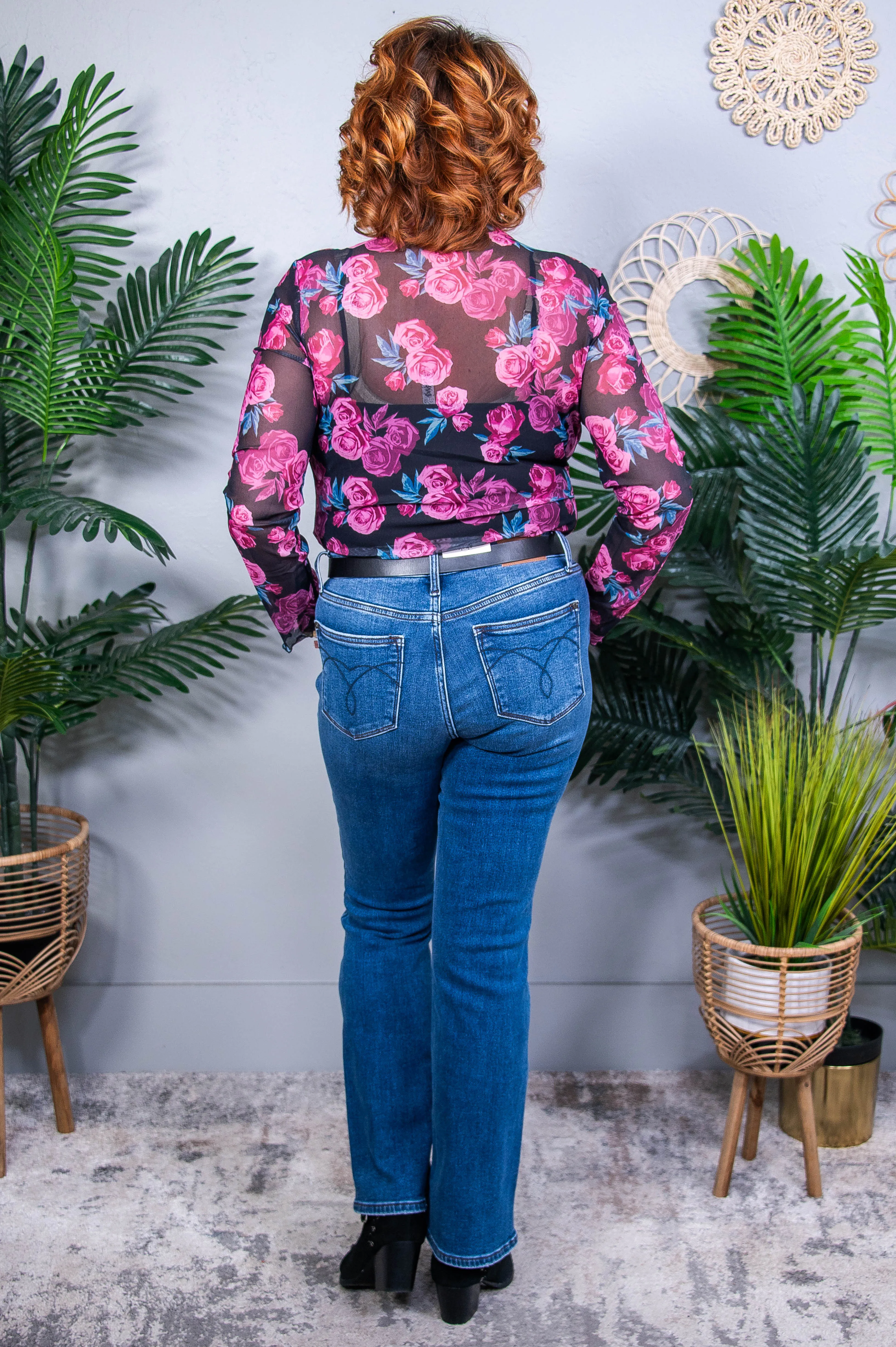 Sheer Sensation Floral Mock Neck Long Sleeve Top - T10879BK