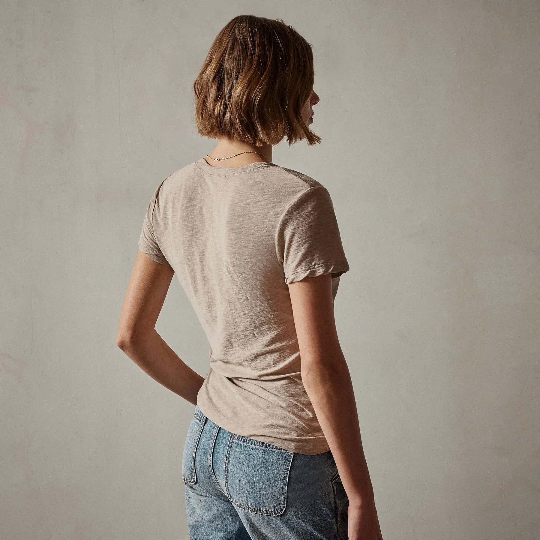 Sheer Slub Casual V Neck - Toast